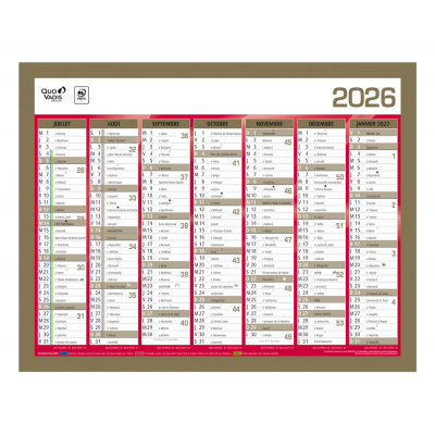 Calendrier mural de Banque Or 27 x 21cm carton rigide