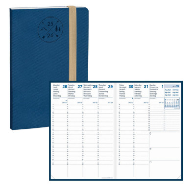 Agenda QUOVADIS AFFAIRE SD 10x15cm - 16 mois Everest vert bleu denim - 1 semaine sur 2 pages