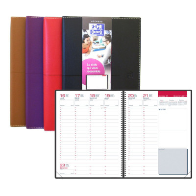 Agenda Oxford Voyage à spirale 15x21cm - 1 semaine sur 2 pages (COULEURS ALEATOIRES)