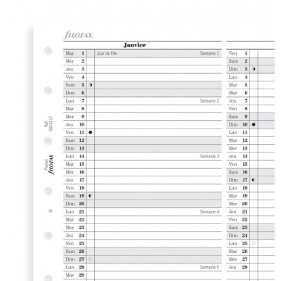 Recharge agenda FILOFAX organiseur POCKET - POCKET PLANNING - 81x120mm - VERTICAL