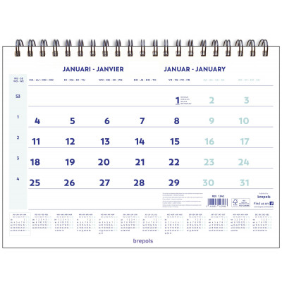 Calendrier mensuel mural BREPOLS 43x31,5cm spiralé 1 mois par page