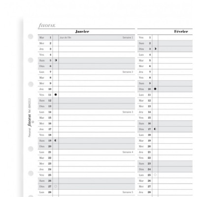 Recharge agenda FILOFAX organiseur PERSONAL - planning vertical - 95x171mm - VERTICAL
