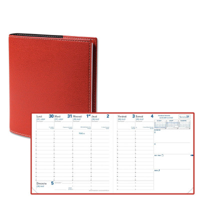 Agenda QUOVADIS EXECUTIF SEPT - 16x16cm  - 1 semaine sur 2 pages couverture CLUB ROUGE CERISE avec répertoire