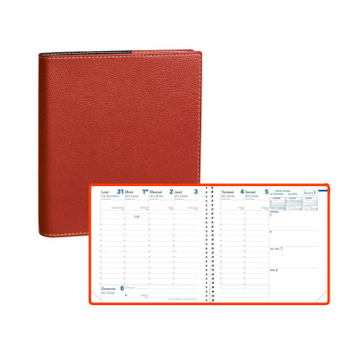 Agenda QUOVADIS EXECUTIF S SEPT - 16x16cm  - 1 semaine sur 2 pages couverture CLUB ROUGE CERISE avec répertoire