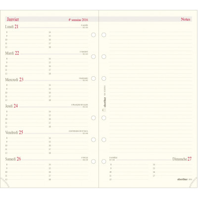 Recharge pour organiseur OBERTHUR 17 - 10x17cm - 1 semaine sur 2 pages horizontale