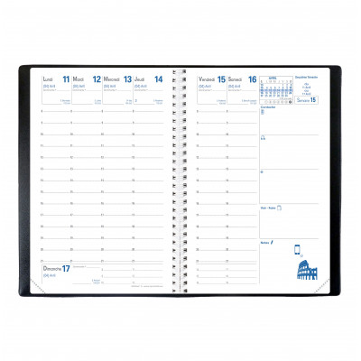 Agenda Hebdomadaire Quo Vadis 2026 - Format Poche 10x15 Cm - Semainier Spiralé, Papier Clairefontaine - Couverture Amovible, Fabrication Française