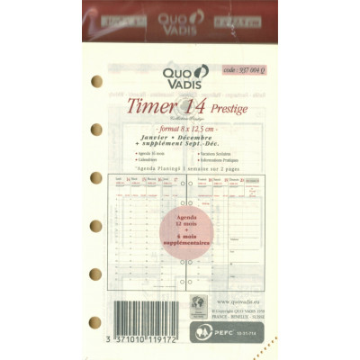 Recharge QUOVADIS Timer 14 prestige ivoire 8x12.5cm Janvier - décembre + sept/décembre à la verticale
