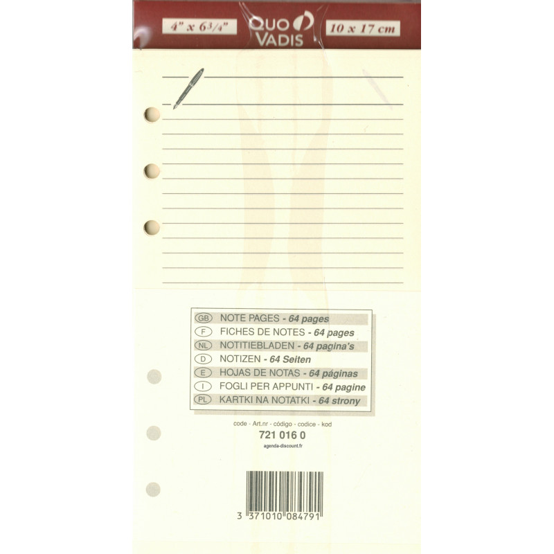 Quo Vadis – Accesorios De TIMER – Recambio Para Timer 17 – Papel Blanco Clairefontaine – Formato De 10 X 17 Cm