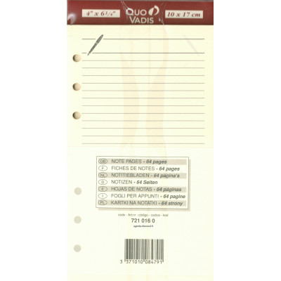 Recharge QUOVADIS Notes papier ligné ivoire 10 x 17cm pour TIMER 17