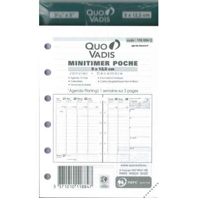 Recharge QUOVADIS Minitimer 9 x 12.5 cm Janvier - décembre