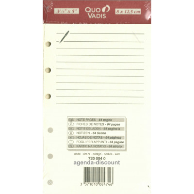 Recharge QUOVADIS Notes papier ligné ivoire 8 x 12,5cm pour TIMER 14