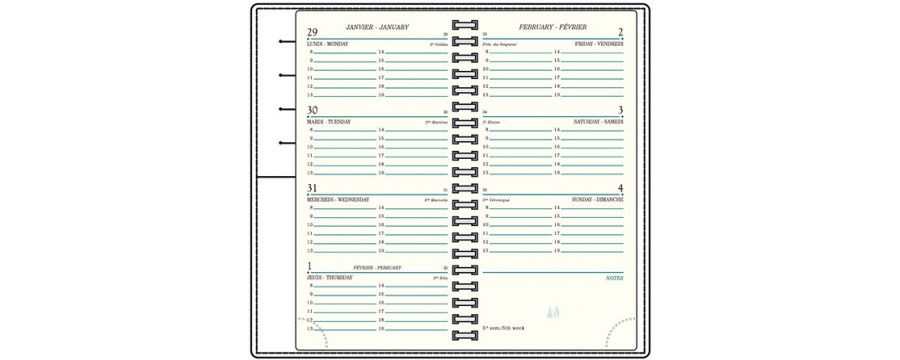 Stock Bureau - MIGNON Recharge spiralée agenda AS16R 154x78 mm 1 S / 2  Pages- Tranche Or